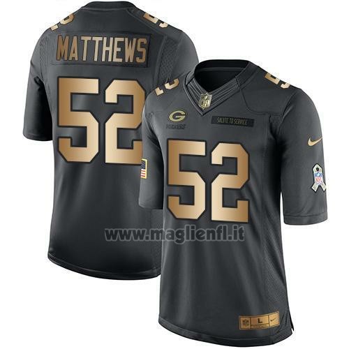 Maglia NFL Gold Anthracite Green Bay Packers Matthews Salute To Service 2016 Nero